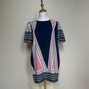 Chic Geometric Cocktail Pink and Navy Mini Dress NWT